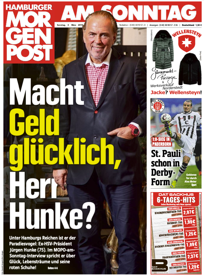 Interview: Macht Geld glücklich, Herr Hunke? Mopo, 3.3.2019